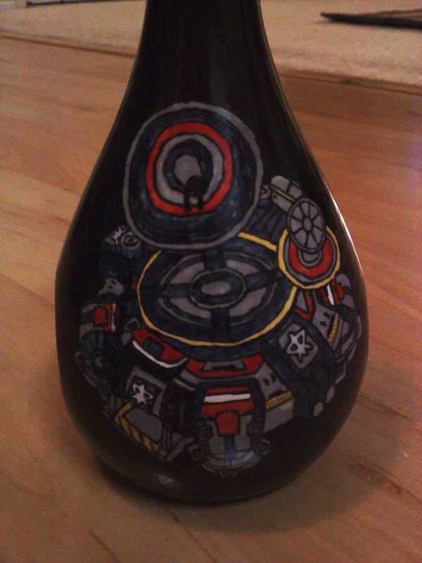 Hand-painted ceramic piece, detail view